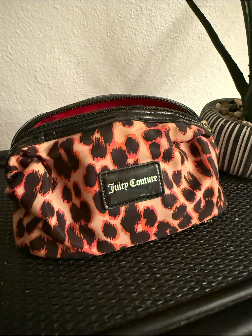 Juicy Couture Pink and Black Leopard Print makeup bag